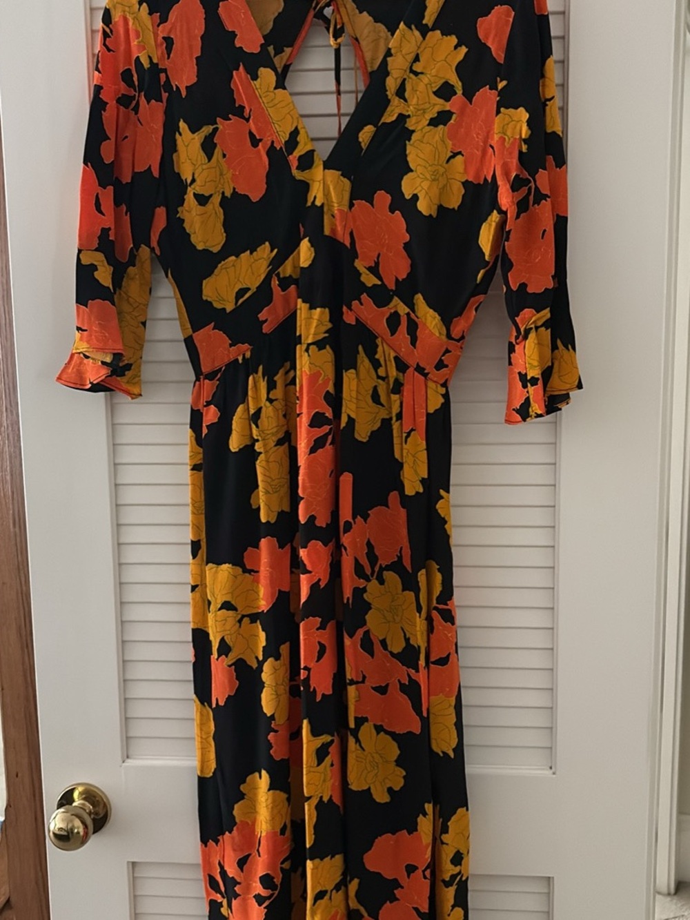 Topshop Black Maxi Dress with Bold Orange and Yellow Floral